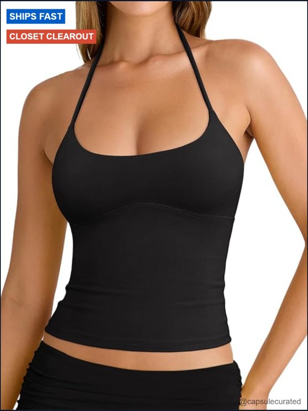 Double Lined Halter Backless Crop Tank Top Y2K Trendy